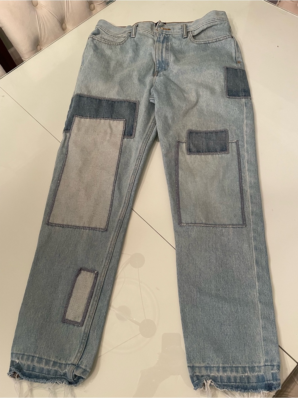 BDG Light Blue Patchwork Slim Straight Jeans